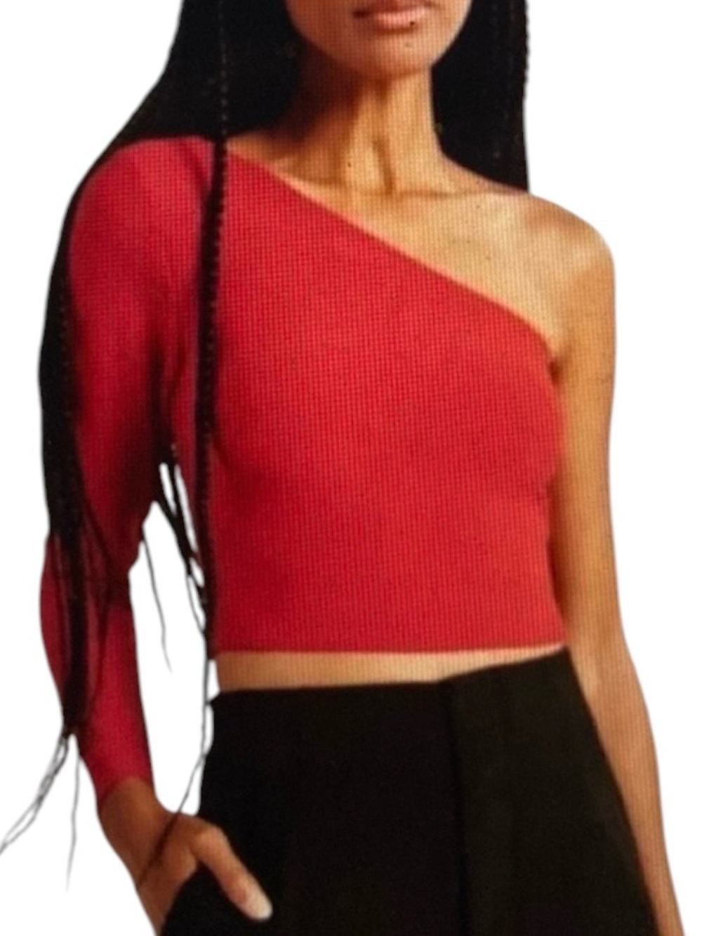 Abercrombie & Fitch Red Crop Top One Shoulder Long Sleeve M
